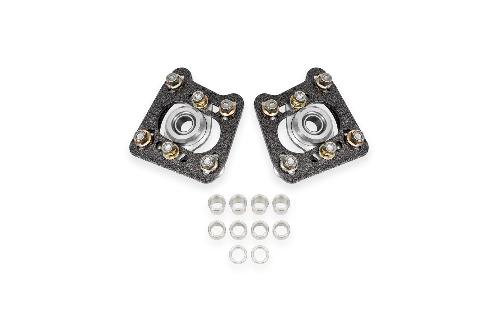 BMR 94-04 Ford Mustang Steel Caster Camber Plates - Black Hammertone - WAK740H