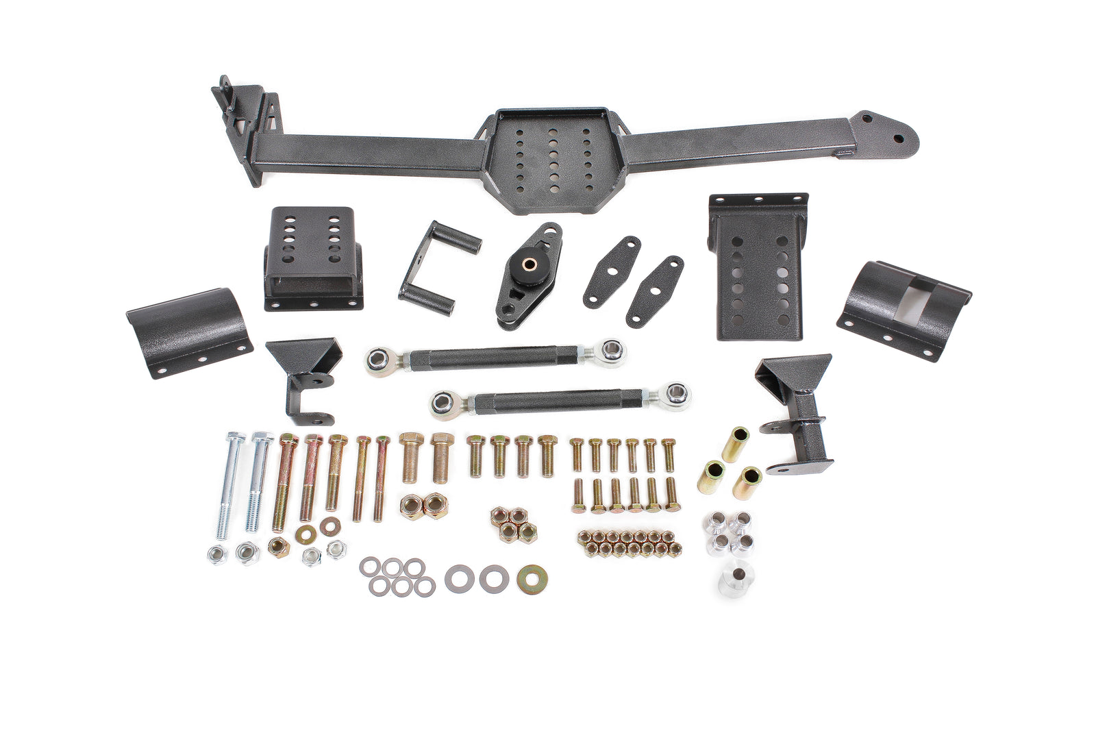 BMR 05-14 S197 Mustang Body Mount Watts Link Rod End/Poly w/ Adj. Axle Clamps - Black Hammertone - WL006H