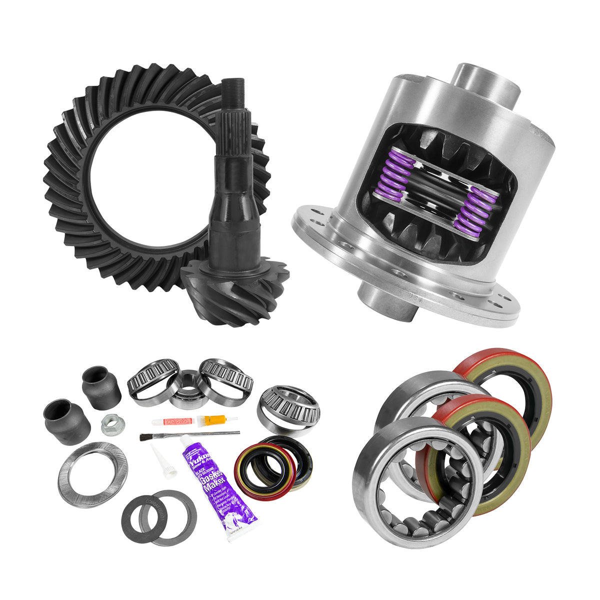 Yukon 9.75in Ford 3.55 Rear Ring & Pinion Install Kit 34 Spline Positraction Axle Bearings - YGK2091