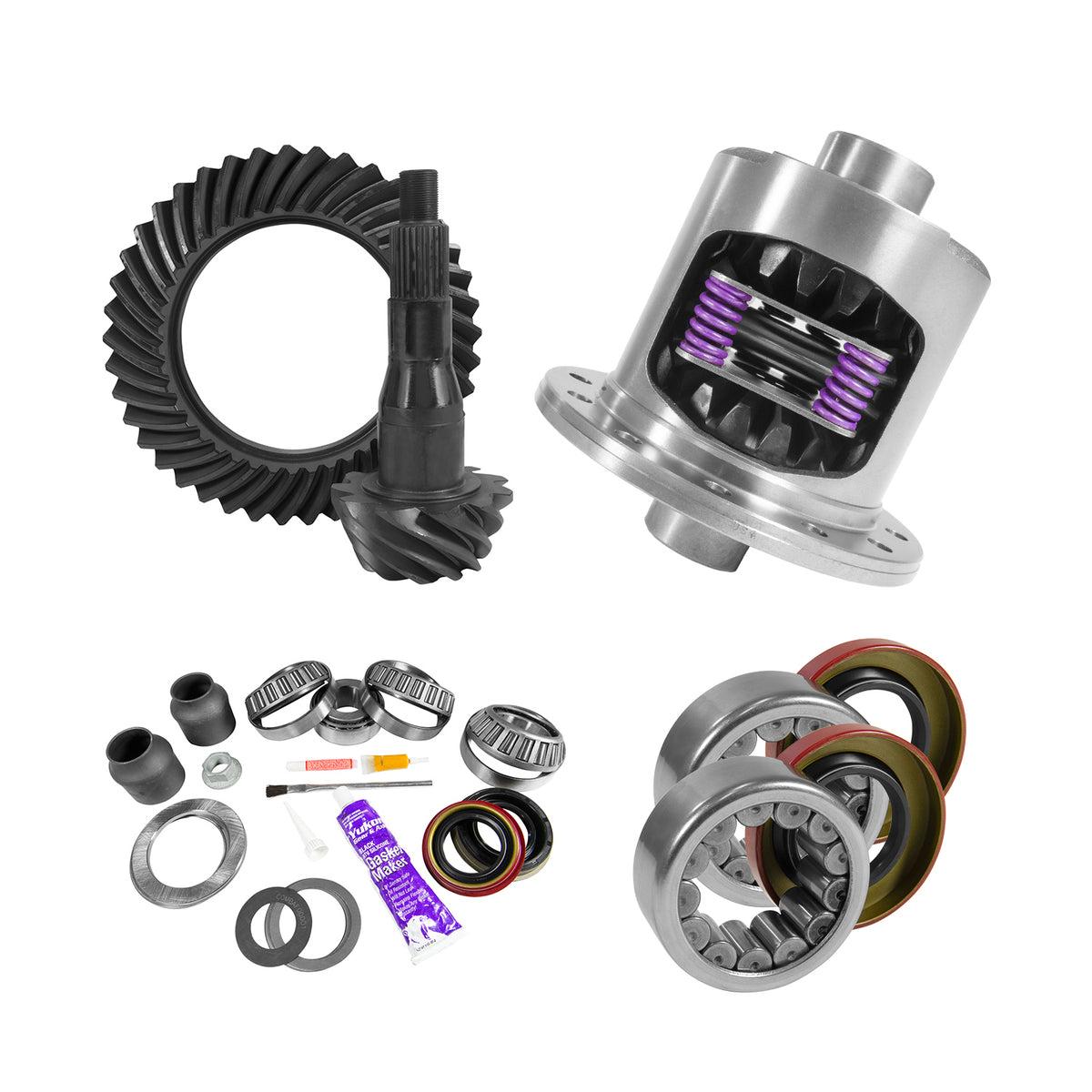 Yukon 9.75in Ford 3.55 Rear Ring & Pinion Install Kit 34 Spline Positraction 2.99in Axle Bearing - YGK2097