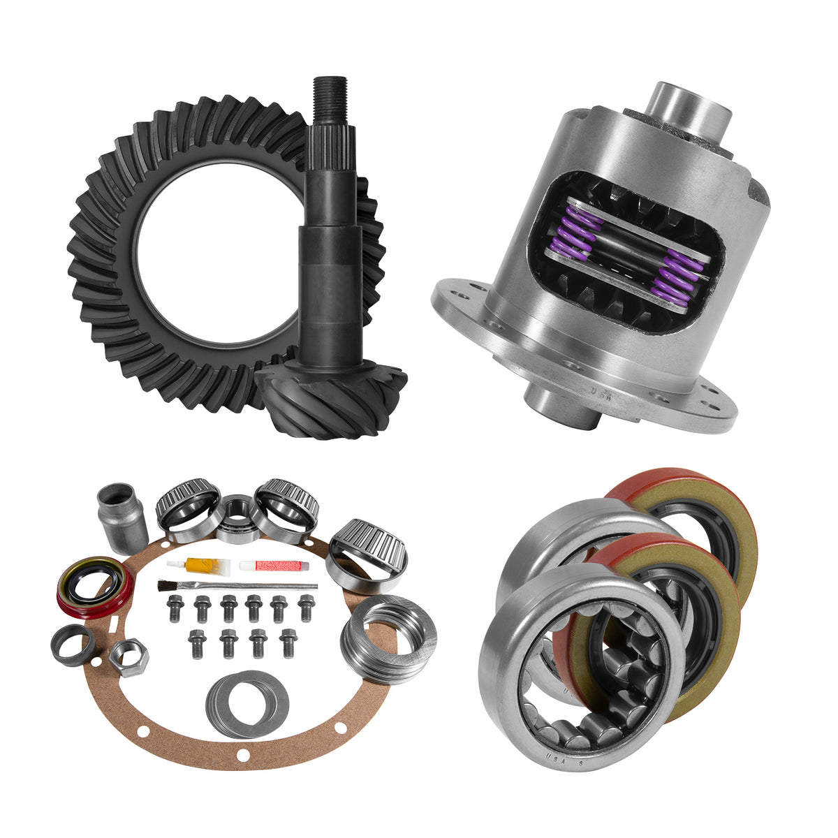 Yukon 8.2in GM 3.55 Rear Ring & Pinion Install Kit 28 Spline Positraction 2.25in Axle Bearings - YGK2213