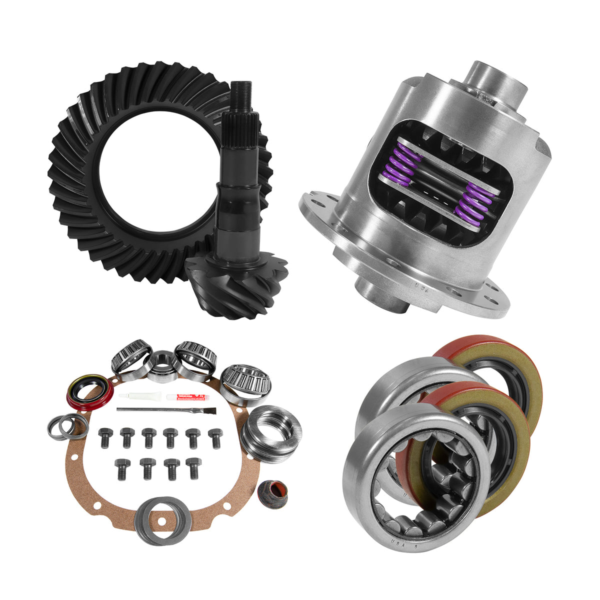 Yukon 8.8in Ford 4.11 Rear Ring & Pinion Install Kit 28 Spline Positraction 2.25in Axle Bearings - YGK2224