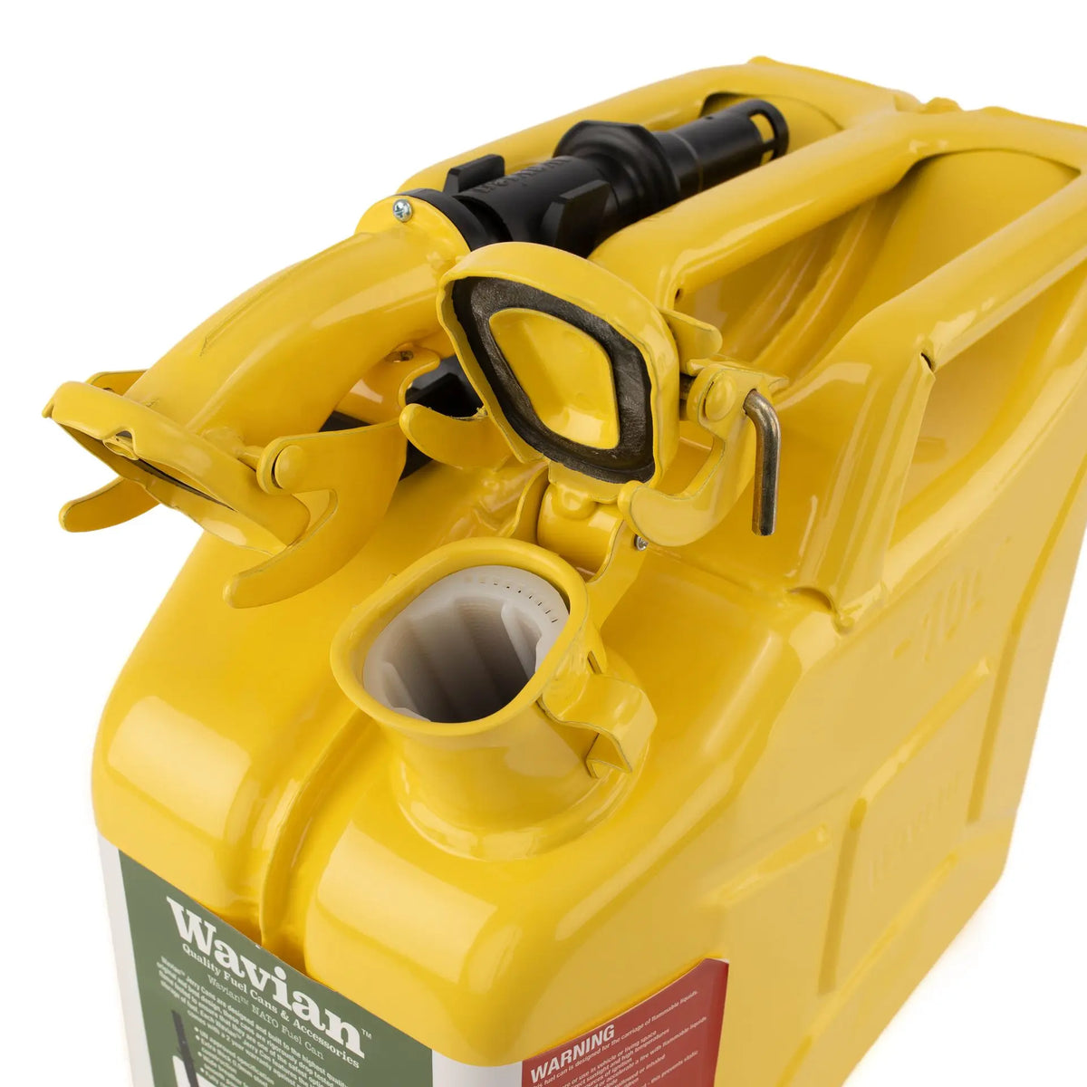 Wavian Yellow 10 litre steel jerry can 3025 — spout detail
