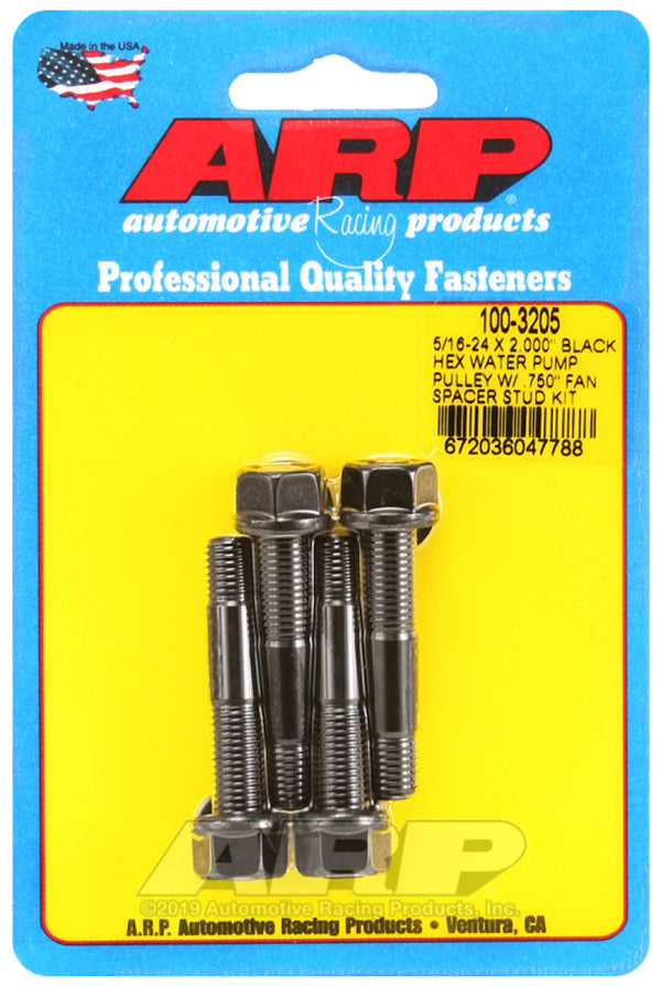 ARP 5/16-24 X 2.000 Black Hex Water Pump Pulley w/ .750in Fan Spacer Stud Kit - 100-3205 by ARP
