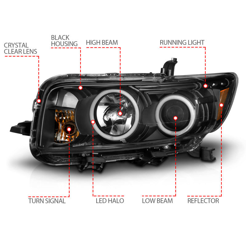 ANZO 2008-2010 Scion Xb Projector Headlights w/ Halo Black - 121280