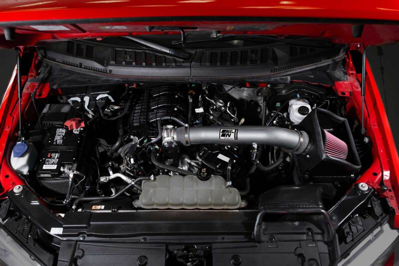 K&N 18-24 Ford F150 3.3L V6 Performance Air Intake System w/ Red Air Filter - 77-2619KC for 2018-2025 Ford F 150 - detail vie
