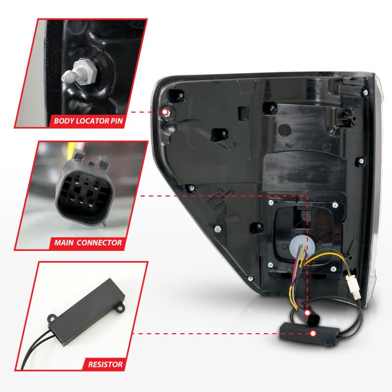 ANZO 21-23 Ford F-150 LED Taillights Seq. Signal w/BLIS Cover - Black Housing - 311473