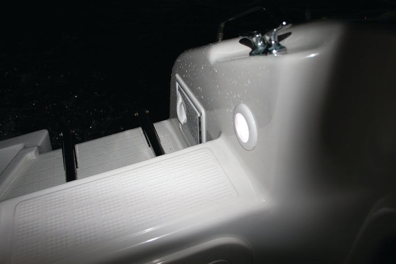Hella 0500 Series Slim Line White 12V DC Round Soft LED Courtesy Light w/ White Plastic Rim - 980500041