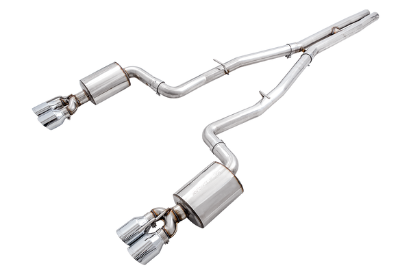 AWE Tuning 2017+ Challenger 5.7L Touring Edition Exhaust - Non-Resonated - Chrome Silver Quad Tips - 3020-42076