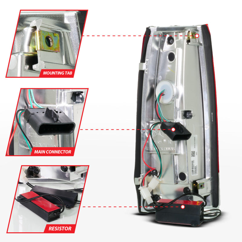 ANZO 88-99 Chevy C/K1500/2500/3500 Full LED Light Tube Taillights Chrome Housing Red/Clear Lens - 311484