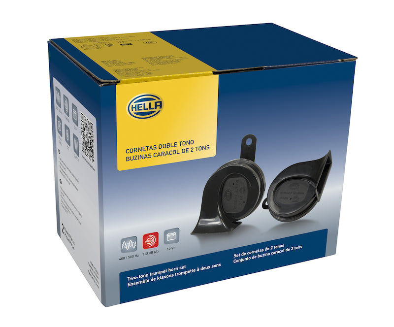 Hella Twin Trumpet Horn Kit 12V Universal - Black - 011225831