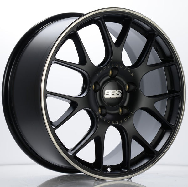 BBS CH-R 19x8.5 5x130 ET51 CB71.6 Satin Black Polished Rim Protector Wheel w/ Motorsport Etching - CH108BPO-MTSP by BBS