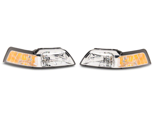 Raxiom 99-04 Ford Mustang Axial Series OEM Style Replacement Headlights- Chrome Housing (Clear Lens) - 413421 for 1999-2004 F