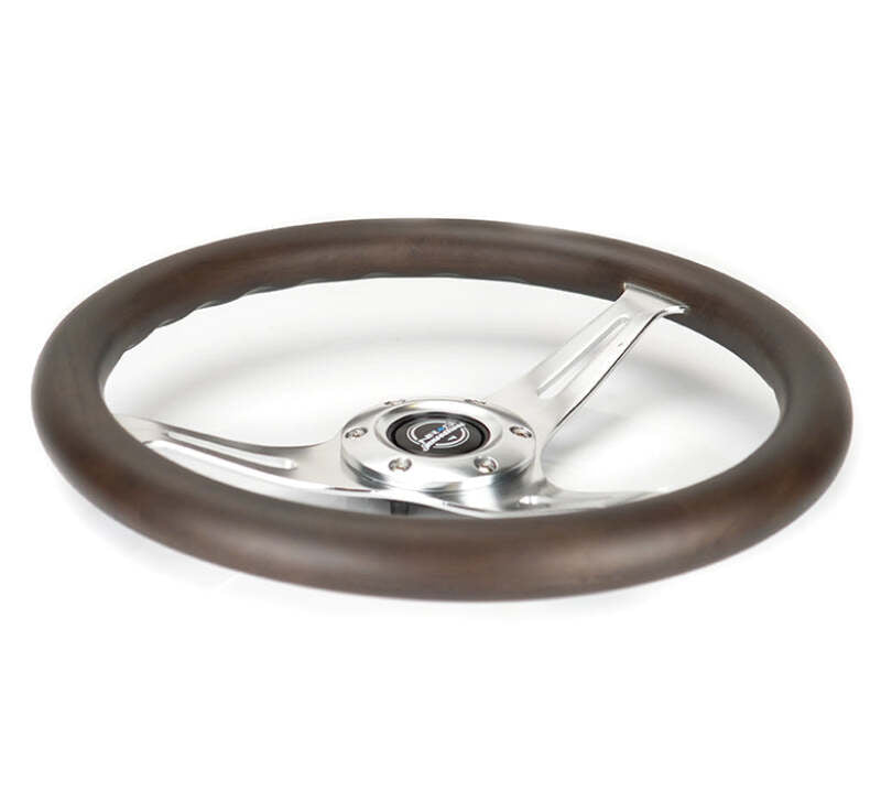 NRG Classic Wood Grain Wheel - 350mm 3 Chrome Silver Spokes Oak Color Wood - ST-015SL-OAK - close-up view 2 3