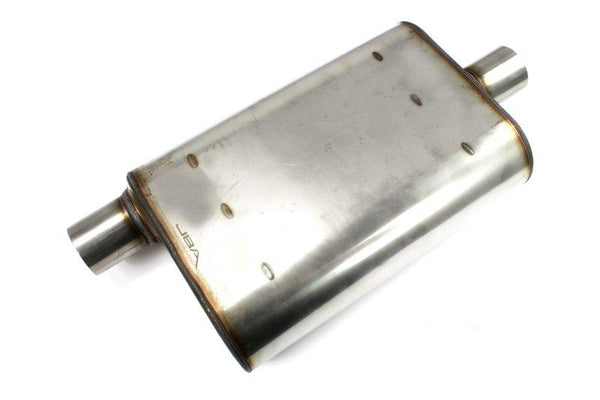 JBA Universal Chambered Style 304SS Muffler 13x9.75x4 2.5in Inlet Diameter Offset/Center - 40-251301 by JBA - front view