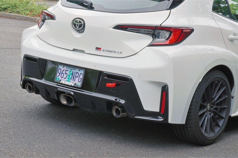 PERRIN 23-26 Toyota GR Corolla Rear Tow Hook - Red - PTP-BDY-251RD by Perrin Performance - installed view