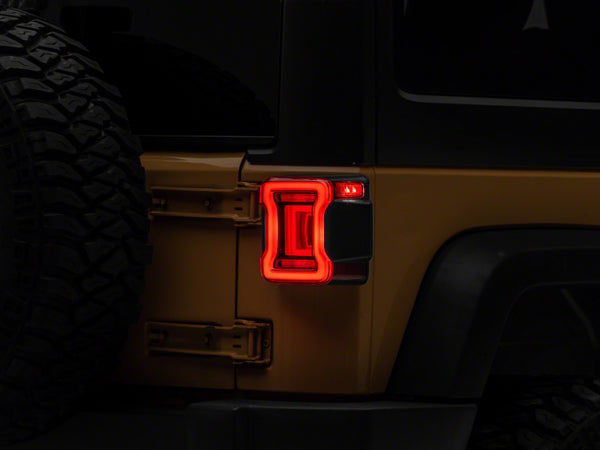Raxiom 07-18 Jeep Wrangler JK Axial Series JL Style LED Tail Lights- BlkHousing- Red Lens - J164242 for 2007-2026 Jeep Wrangl