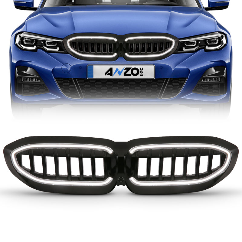 Anzo 19-22 BMW 3 Series Black Housing Full LED Front Grille w/ Initiation &amp; Running Light - 901027