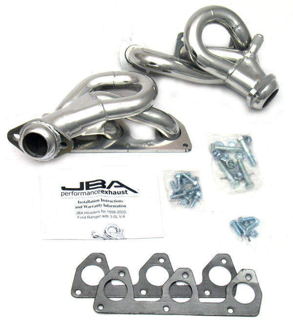 JBA 98-01 Ford Ranger 3.0L V6 w/EGR 1-1/2in Primary Silver Ctd Cat4Ward Header - 1647SJS for 1998-2001 Ford Ranger - front vi