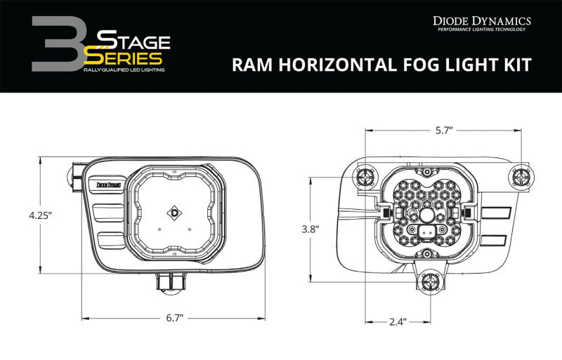 Diode Dynamics SS3 Pro Type Ram Horiz Kit ABL - White SAE Fog - DD7079 for 2009-2010 Dodge Ram 1500 - installed view