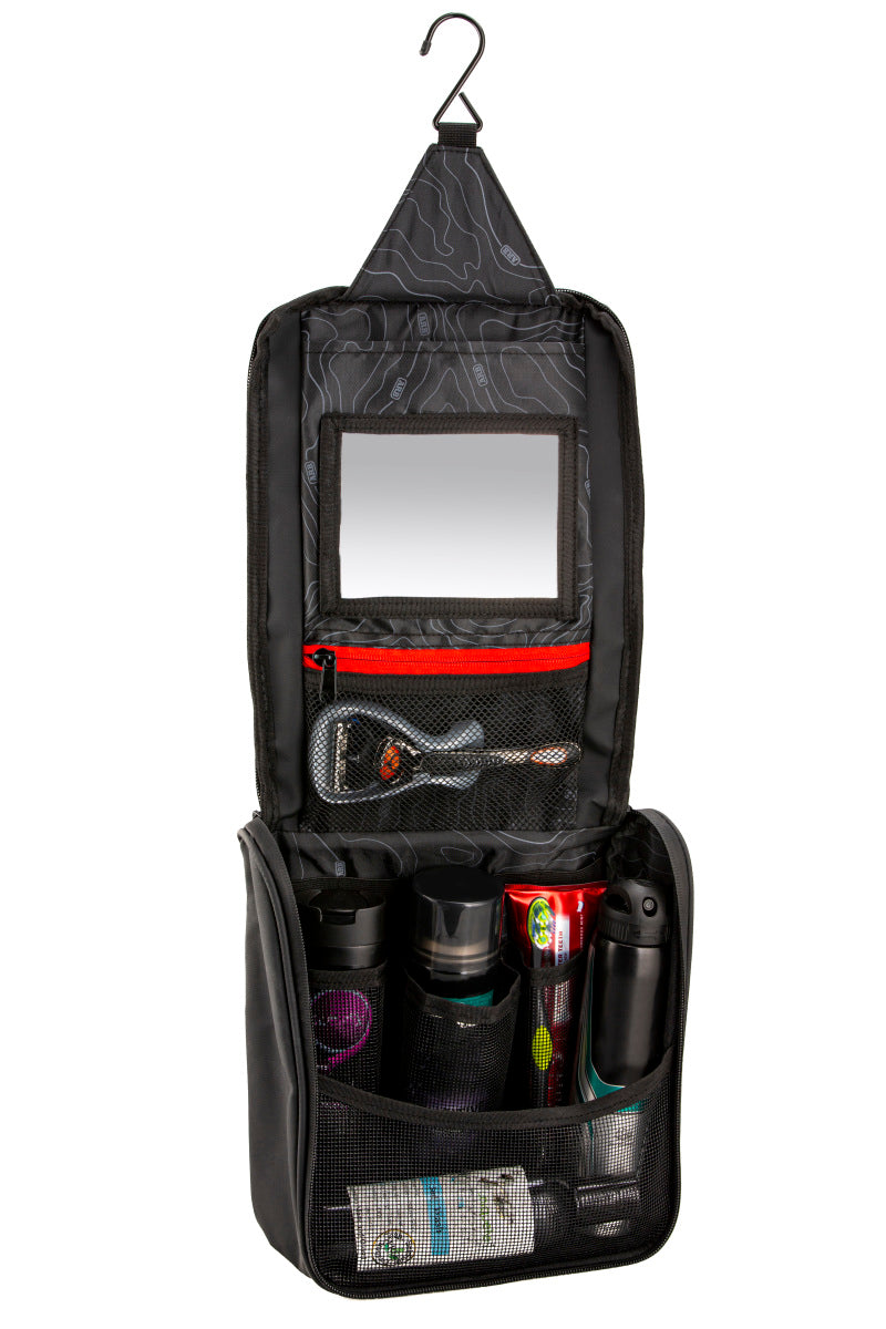 ARB Toiletries Bag Charcoal Finish w/ Red Highlights PVC Outer Shell Mesh Pockets Mirror - ARB4209