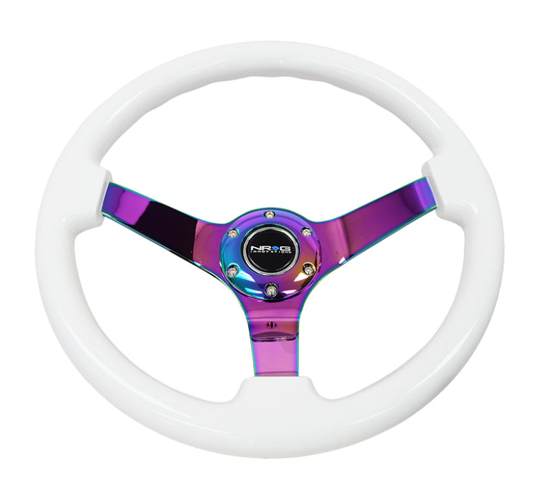 NRG Reinforced Steering Wheel (350mm) Dark Wood Grain - 3in Deep - Black 3-Spoke Center - RST-036BK-BKW - close-up view 2 3 4