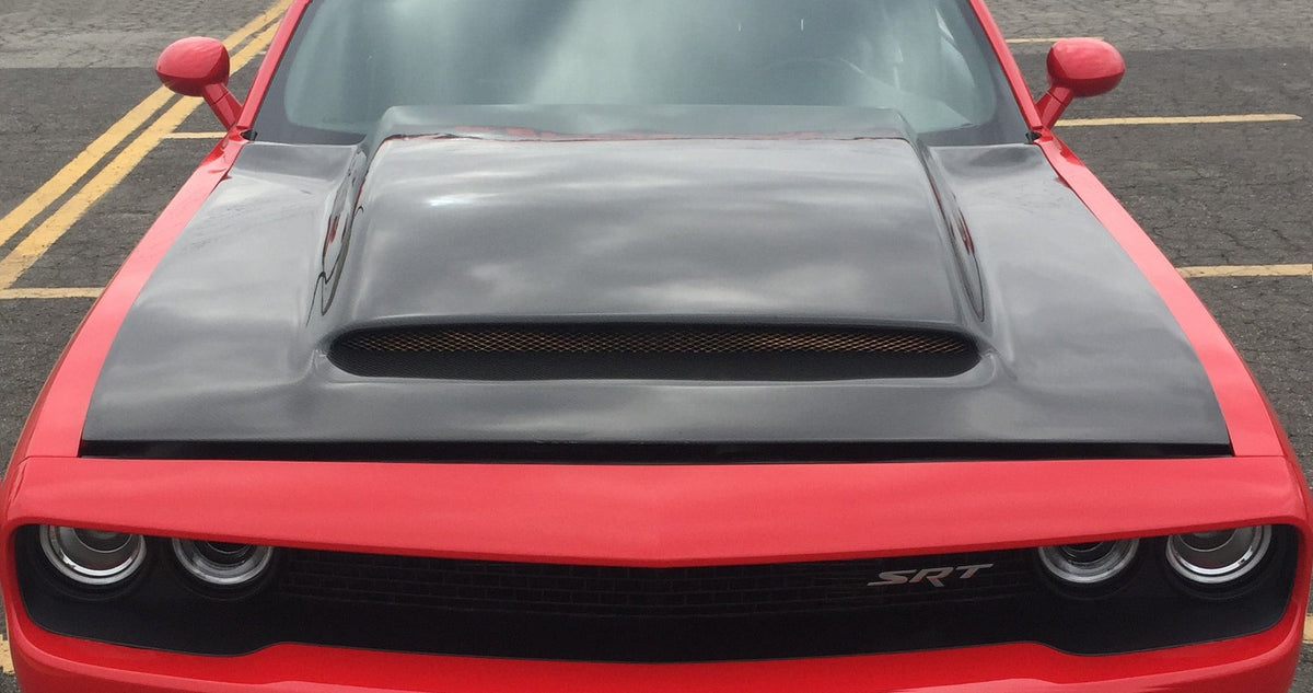Anderson Composites 18-23 Dodge Challenger Type-DP Fiberglass Demon Style Cowl Hood - AC-HD18DGCHDM-KB-GF