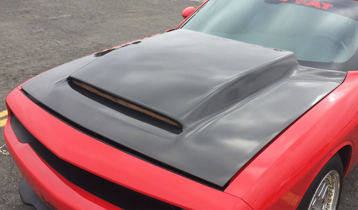 Anderson Composites 18-23 Dodge Challenger Type-DP Fiberglass Demon Style Cowl Hood - AC-HD18DGCHDM-KB-GF