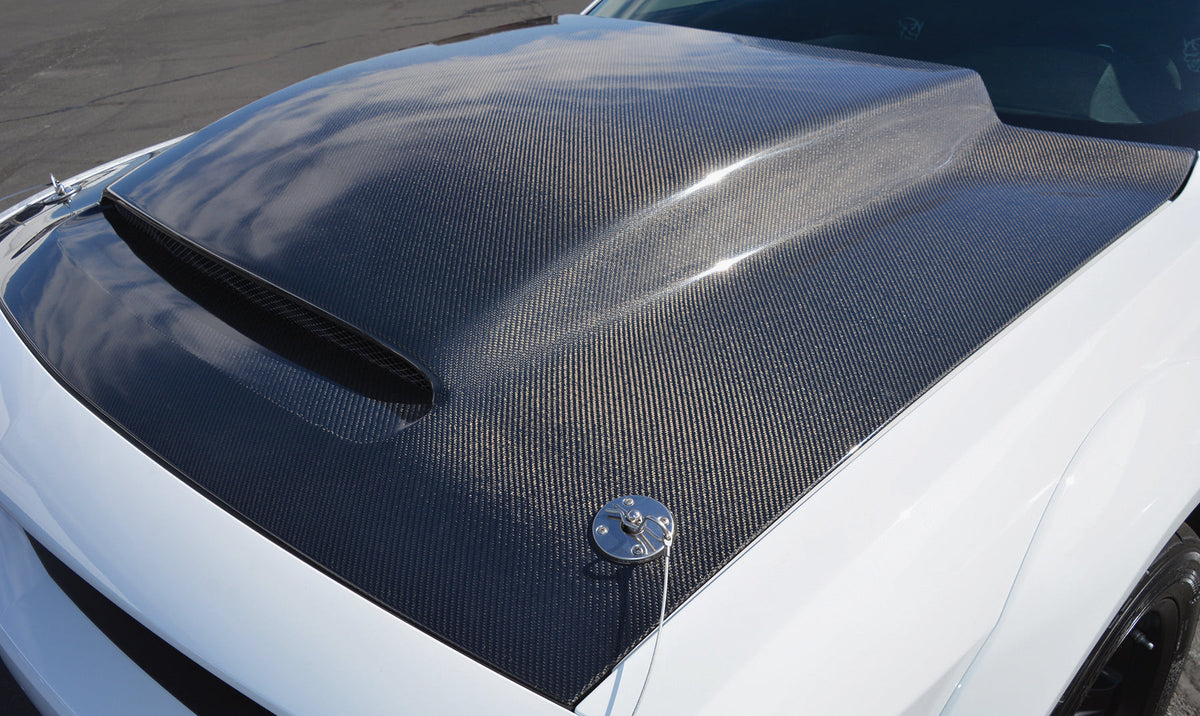 Anderson Composites 18-23 Dodge Challenger Type-DP Fiberglass Demon Style Cowl Hood - AC-HD18DGCHDM-KB-GF