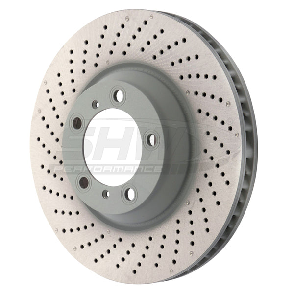 SHW 07-13 Porsche 911 Turbo 3.8L w/o Ceramics Left Front Drilled-Dimple MB Brake Rotor (99735140501) - PFL30904 for 2007-2013