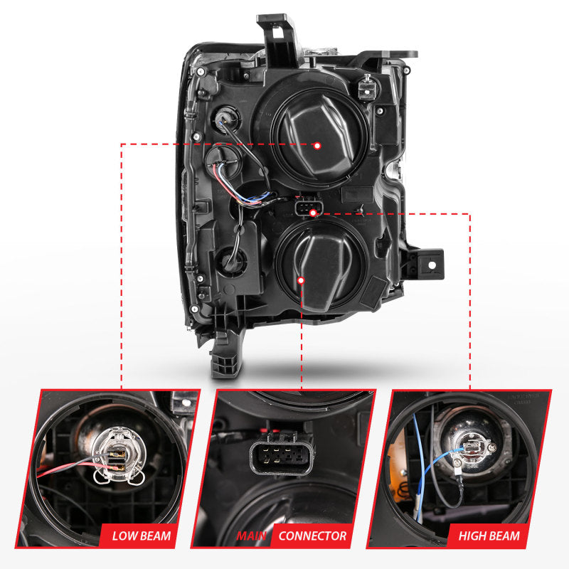 ANZO 2015-2016 Chevrolet Silverado Projector Headlights w/ Plank Style Design Black w/ Amber - 111359