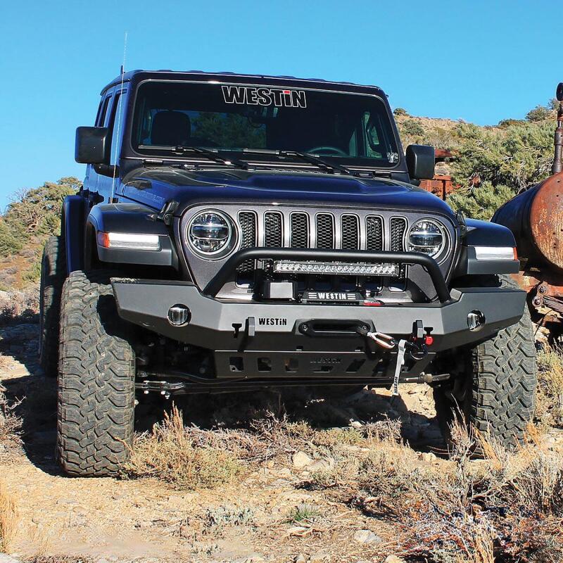 Westin 18-19 Jeep Wrangler JL WJ2 Full Width Front Bumper w/Bull Bar Textured Black - 59-80115