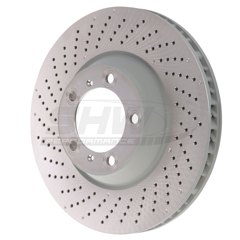 SHW 09-13 Porsche 911 Turbo w/Center Lock w/o Ceramics Left Frt Drill-Dimp MB Rotor (99735140502) - PFL30905