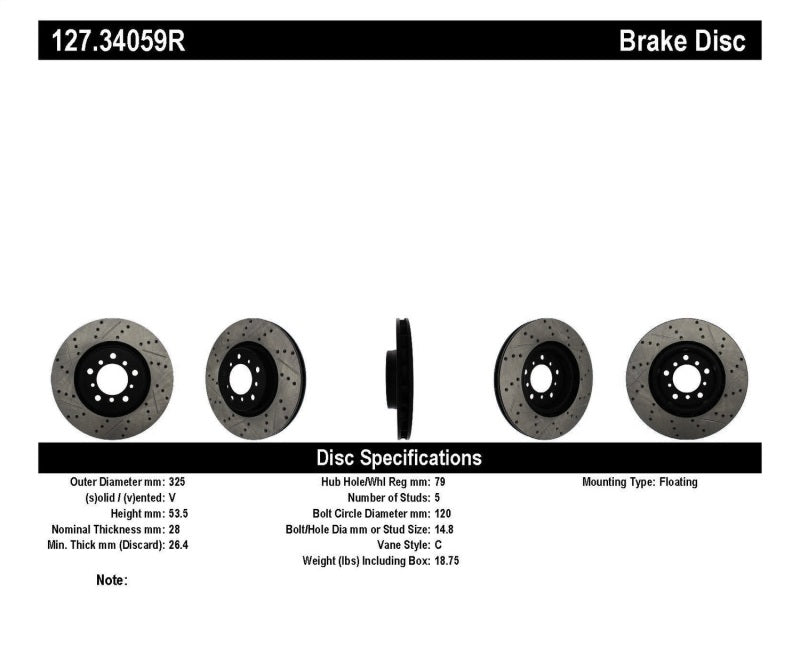 StopTech Slotted &amp; Drilled Sport Brake Rotor - 127.34059R