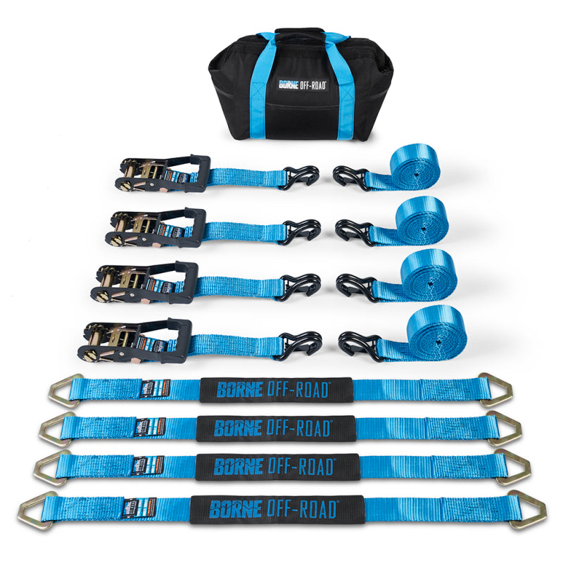 Borne Off-Road Vehicle Ratchet Tie-Down Kit (4 pack) Blue - BNRTC-TD-4BL