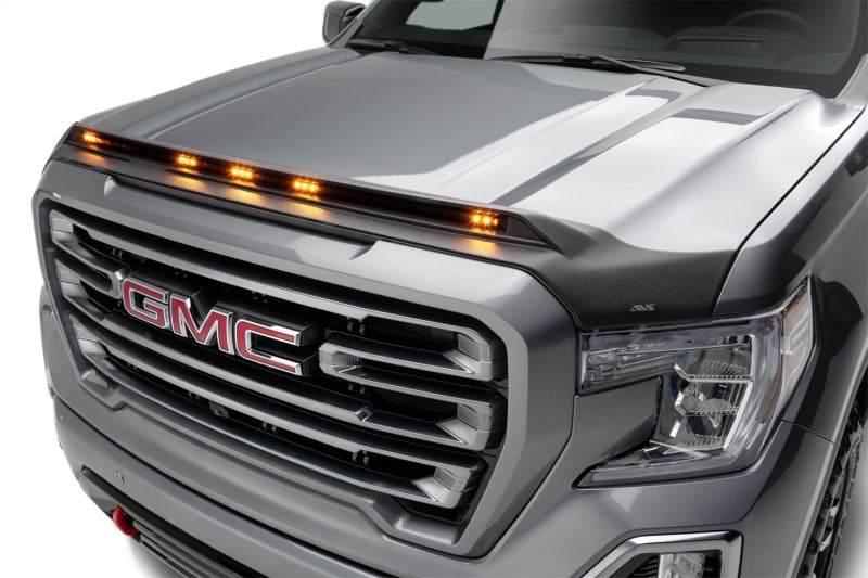 AVS 19-22 GMC Sierra 1500 Aeroskin Low Profile Hood Shield w/ Lights - Black - 753167