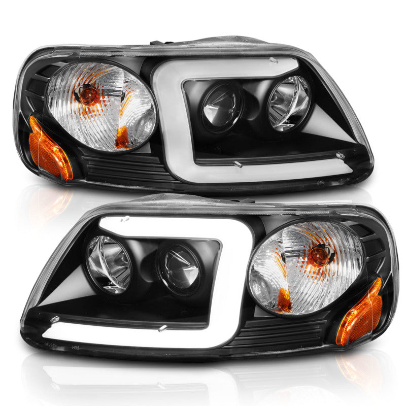 ANZO 1997-2003 Ford F-150 Projector Headlights w/ Light Bar Black Housing - 111503