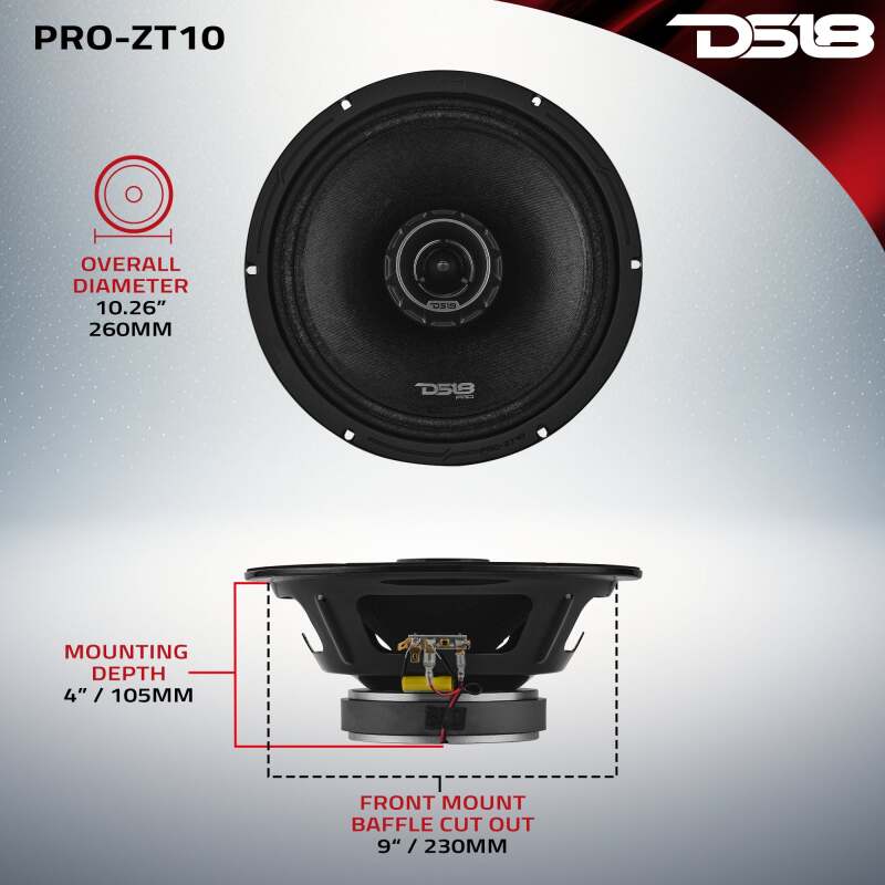 DS18 10 300 Watts RMS 4ohm Mid-Range Water Resistant Cone - PRO-ZT10 - additional view 1