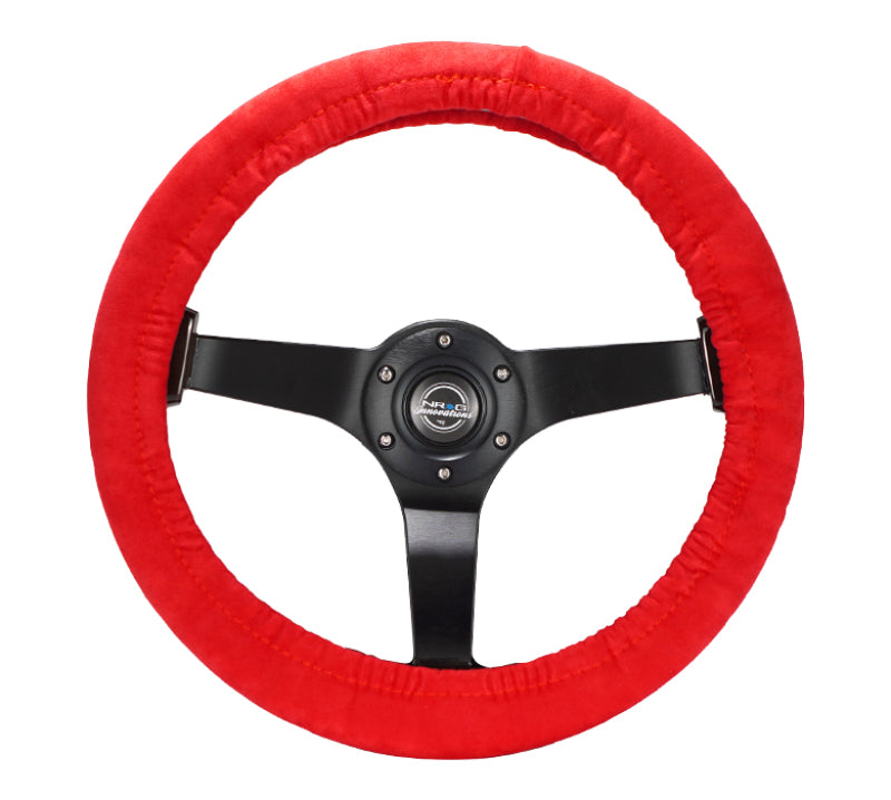NRG Steering Wheel Cover - Red Stretch Micro Fiber w/ NRG Tag - SWC-001RD - front view