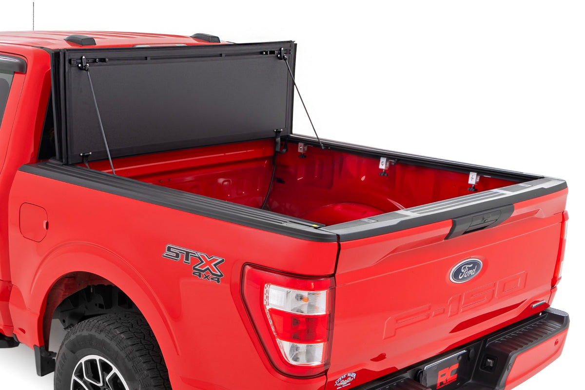 Rough Country - Hard Tri-Fold Flip Up Bed Cover - 5'7" Bed - Ford F-150 2WD/4WD (2015-2020) - 49220550 for 2015-2020 Ford F 1