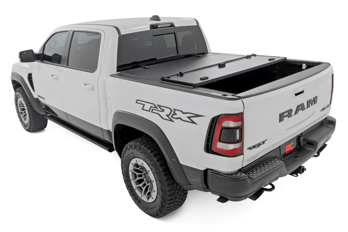 Rough Country - Hard Tri-Fold Flip Up Bed Cover - 6'4" - Ram 1500 (19-25)/1500 TRX (21-24) - 49320650 by Rough Country - inst