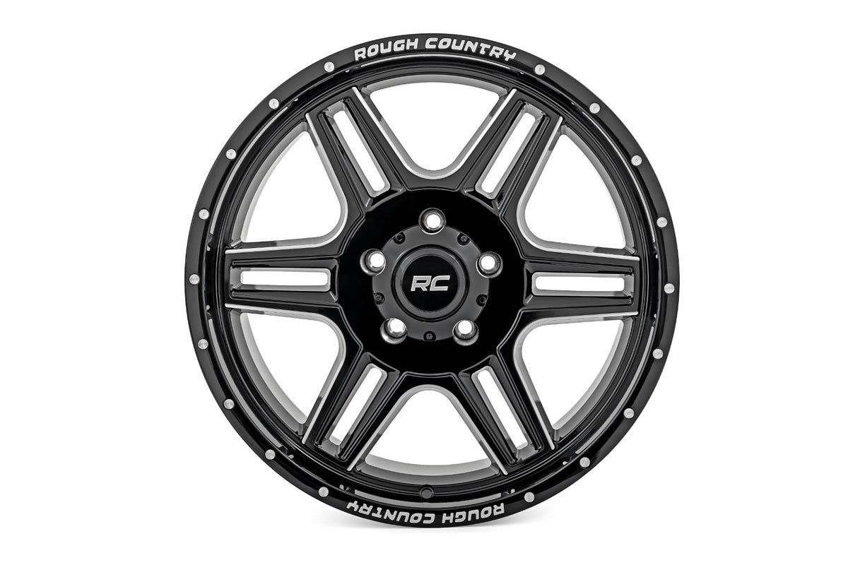 Rough Country 92 Series Wheel/Machined One-Piece/Gloss Black/18x9/6x5.5/+0mm - 92180912 for 1992-2021 GMC Yukon - angle view