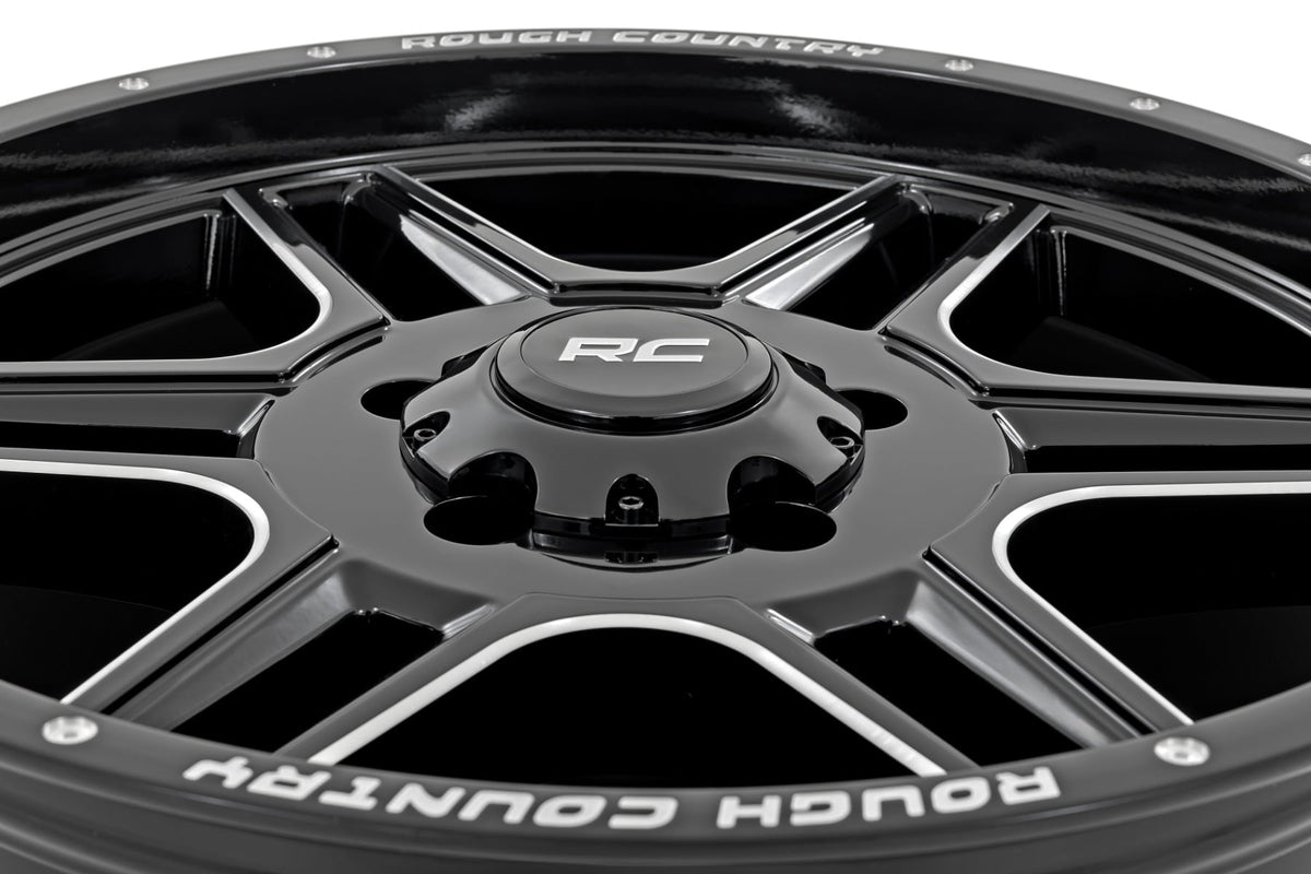 Rough Country 92 Series Wheel/Machined One-Piece/Gloss Black/18x9/5x5.5/+0mm - 92180914 for 1977-1993 Dodge W150 - detail vie