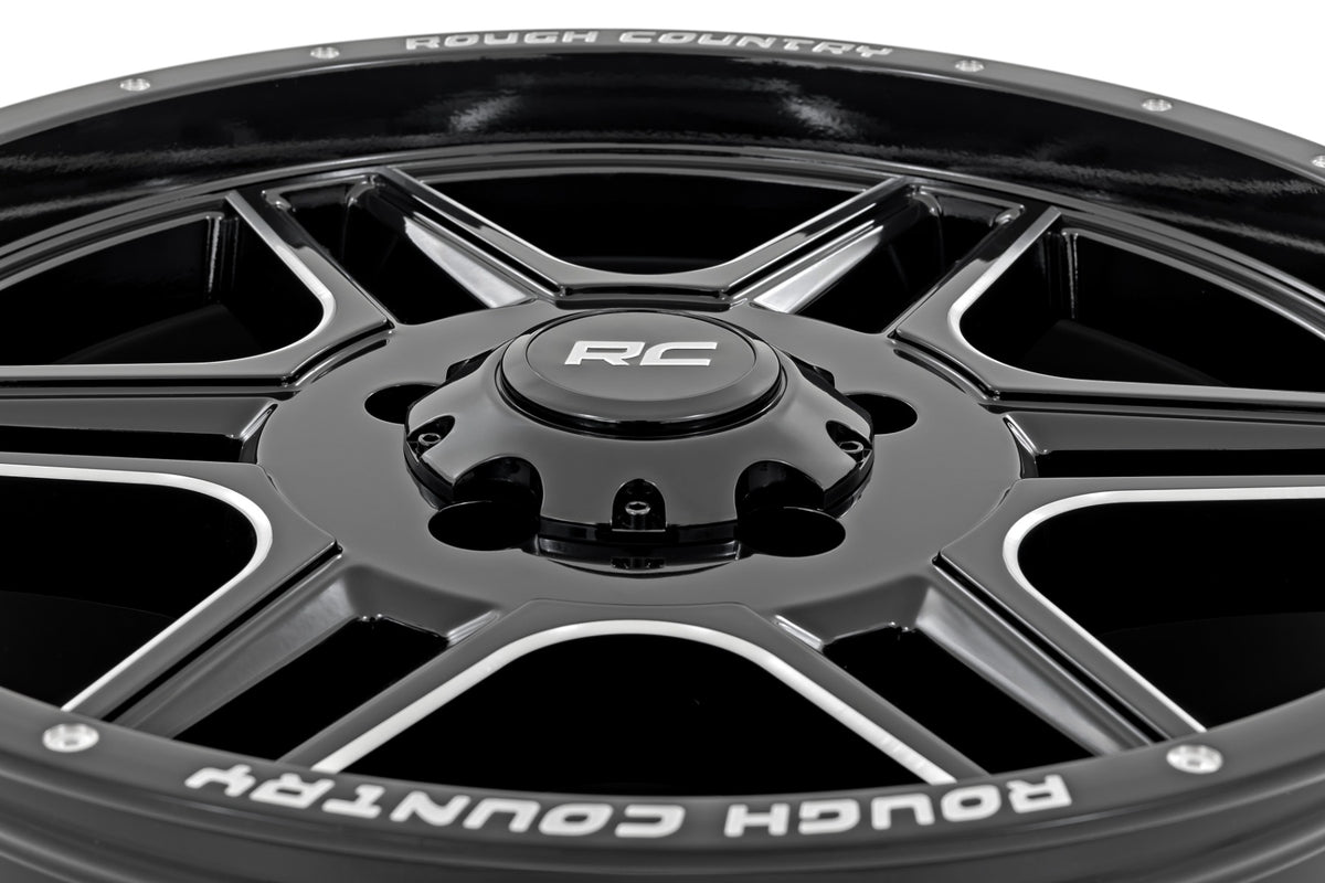 Rough Country 92 Series Wheel/Machined One-Piece/Gloss Black/20x9/6x5.5/+0mm - 92200912 for 1992-2023 GMC Yukon - angle view