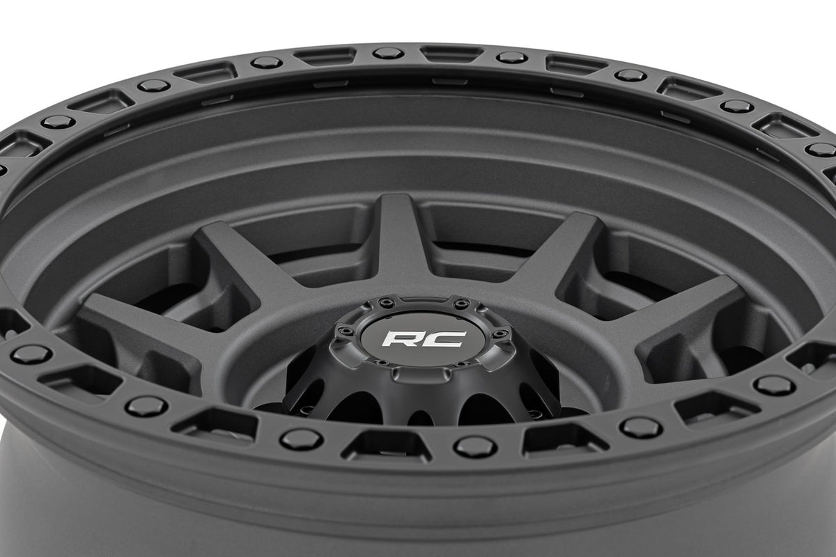 Rough Country 85 Series Wheel/Simulated Beadlock/Gunmetal Gray/Black/17x9/6x5.5 -+25mm - 85172512 for 1969-1994 Chevrolet Bla