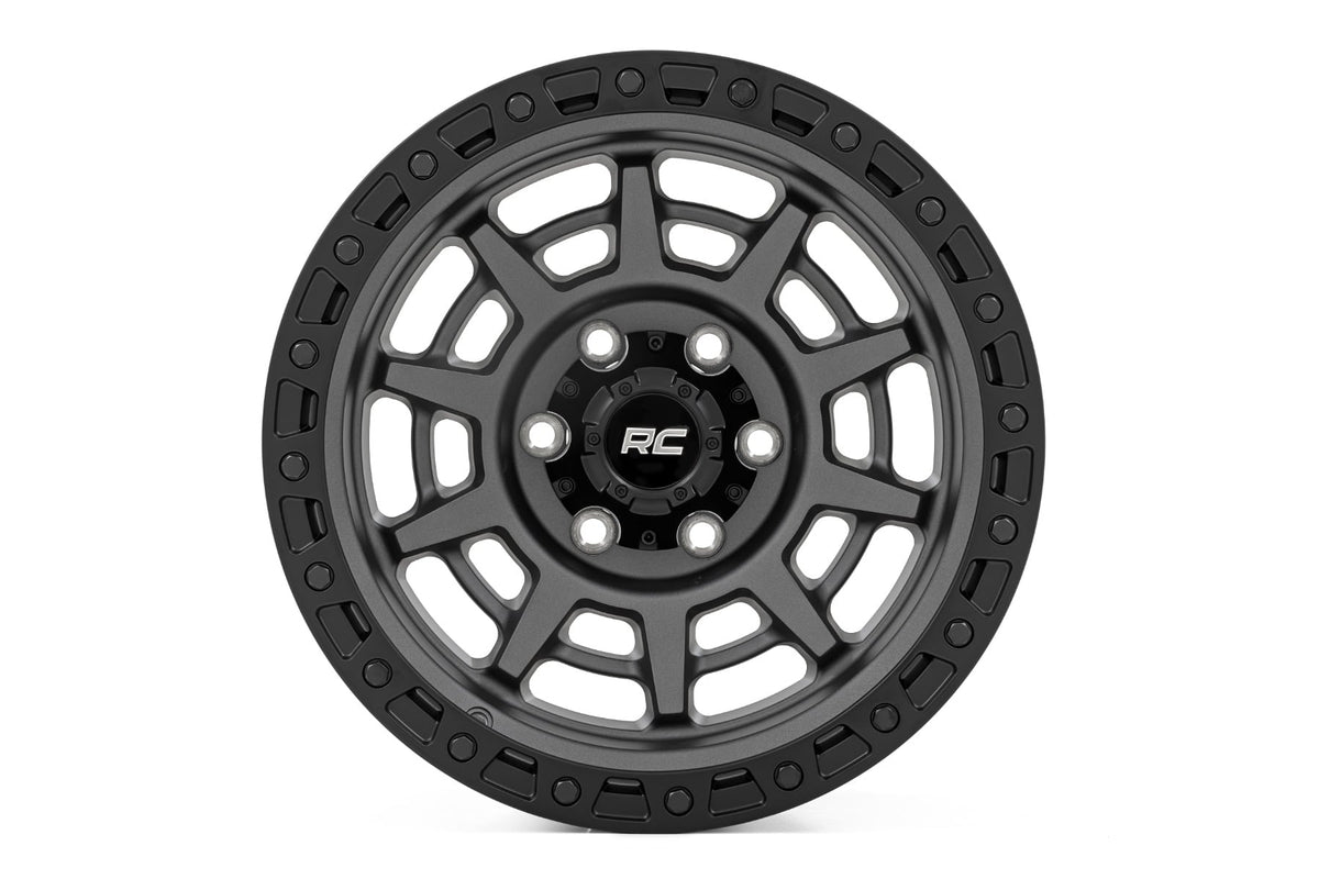 Rough Country 85 Series Wheel/Simulated Beadlock/Gunmetal Gray/Black/17x9/6x5.5 -+25mm - 85172512 for 1969-1994 Chevrolet Bla