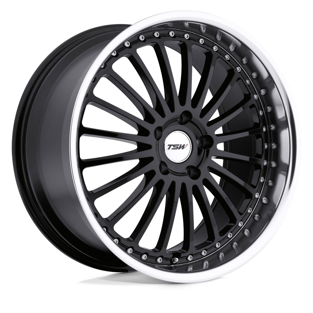 TSW Silverstone 19X8 5X112 +45MM Gloss Black W/ Mirror Cut Lip
