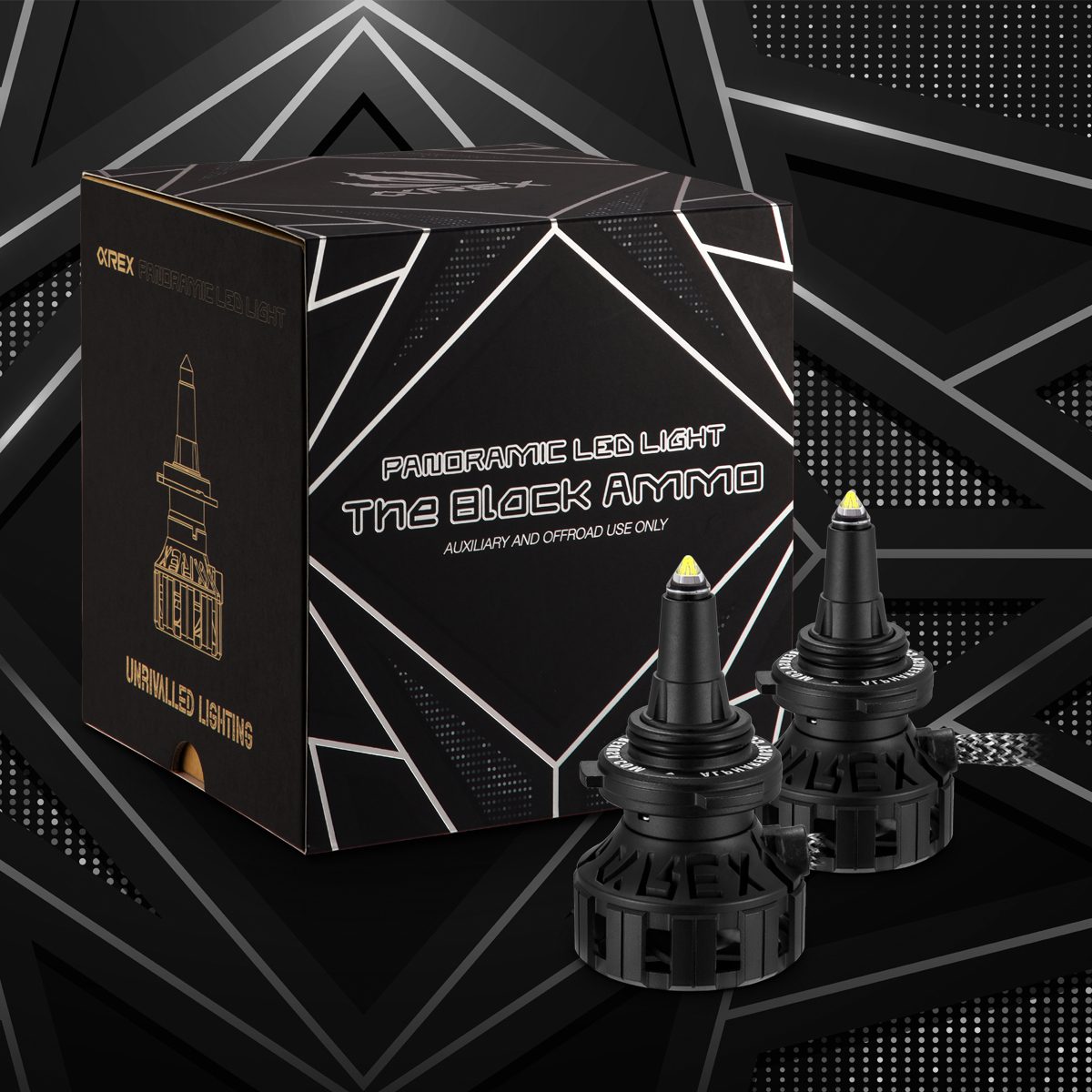 AlphaRex Black Ammo Panoramic LED Light Bulbs - H7 - 110007 by AlphaRex - angle view