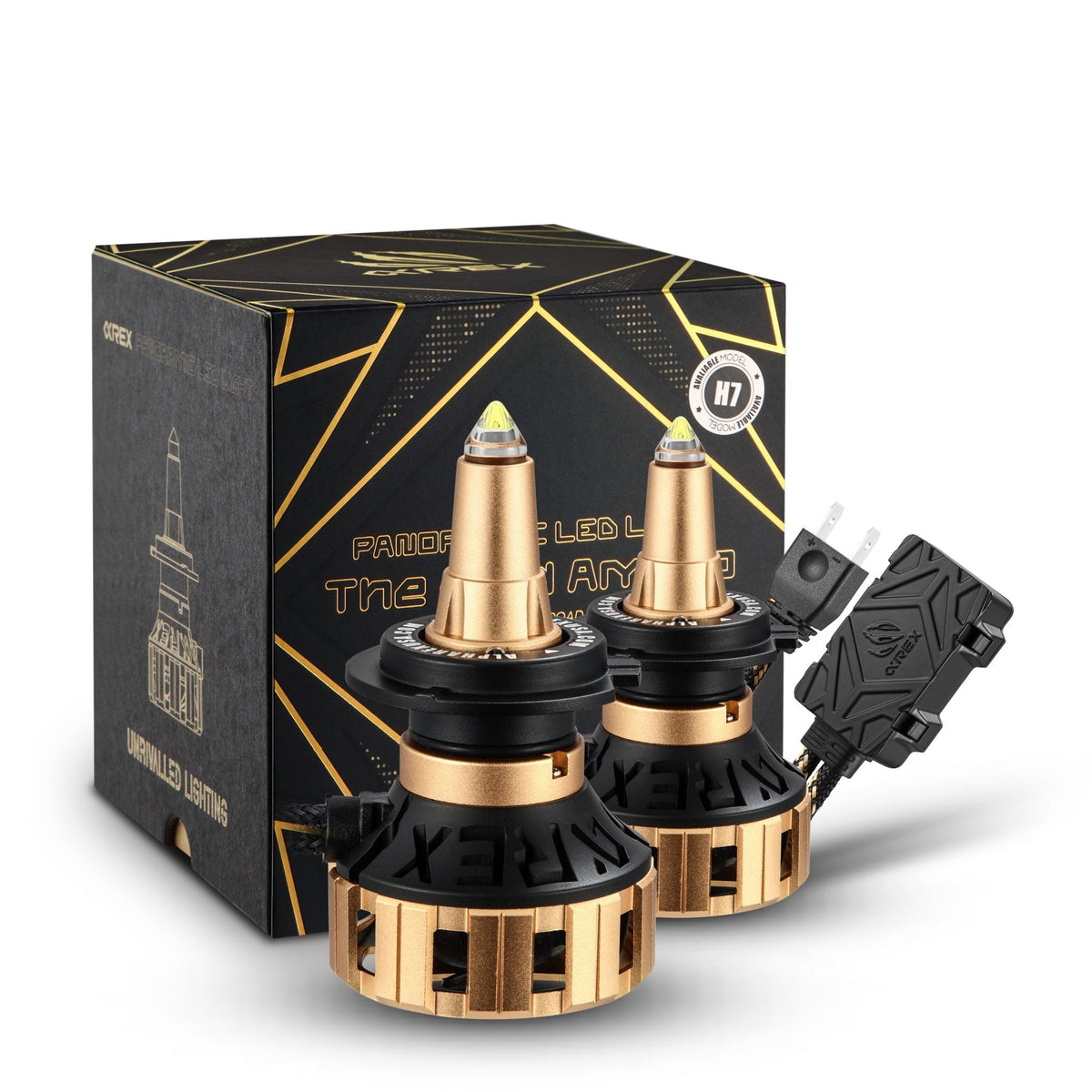 AlphaRex Gold Ammo Panoramic LED Light Bulbs - 9006 - 110004 by AlphaRex - front view