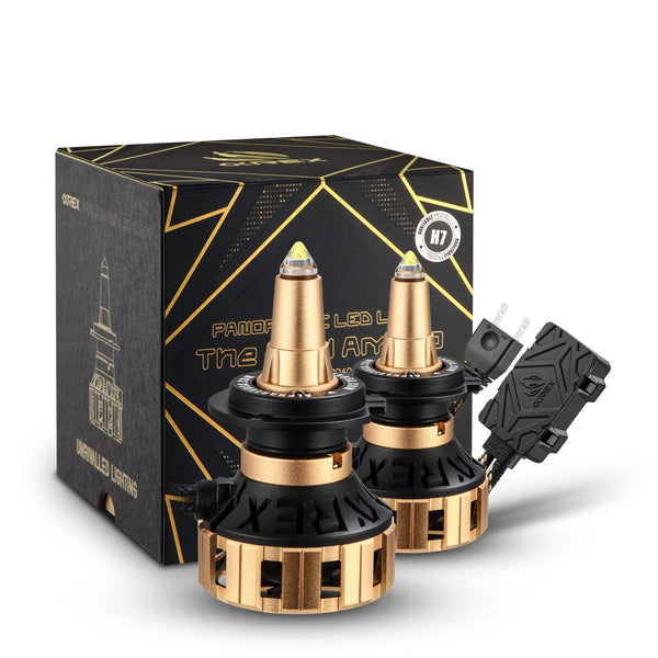AlphaRex Gold Ammo Panoramic LED Light Bulbs - 9006 - 110004 by AlphaRex - front view